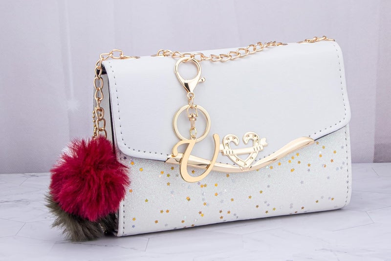 Suweibuke Cute Stainless Steel Gold Initial Letter Keychain for Women Girl, Charms for Key Handbag Backpack Bag, Personalized Gift - Image 2